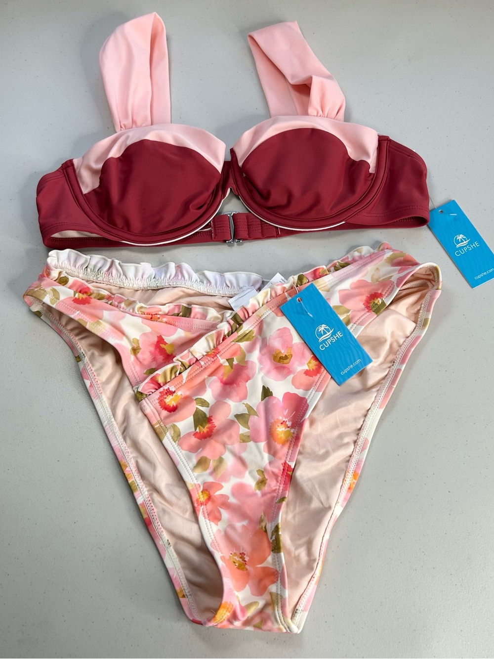 Cupshe Bikini Set Large Orange Floral Wide Strap Ruffles New